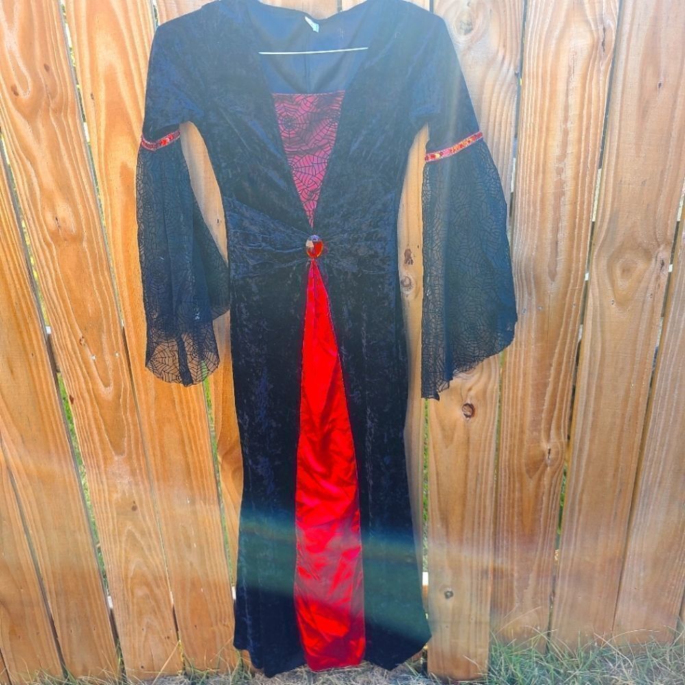 Women's Small Black Spider Midevil Costume Black Velvet Spiderwebs Costume USA